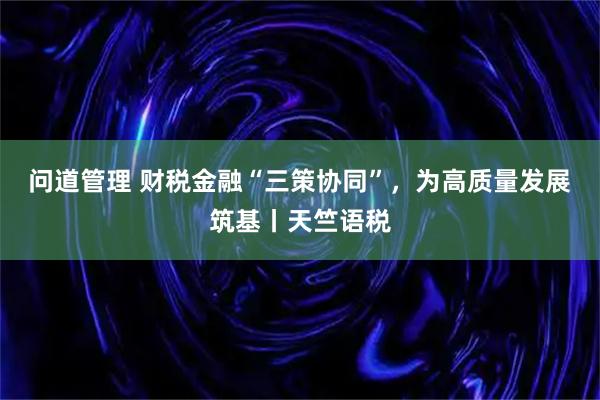 问道管理 财税金融“三策协同”，为高质量发展筑基丨天竺语税